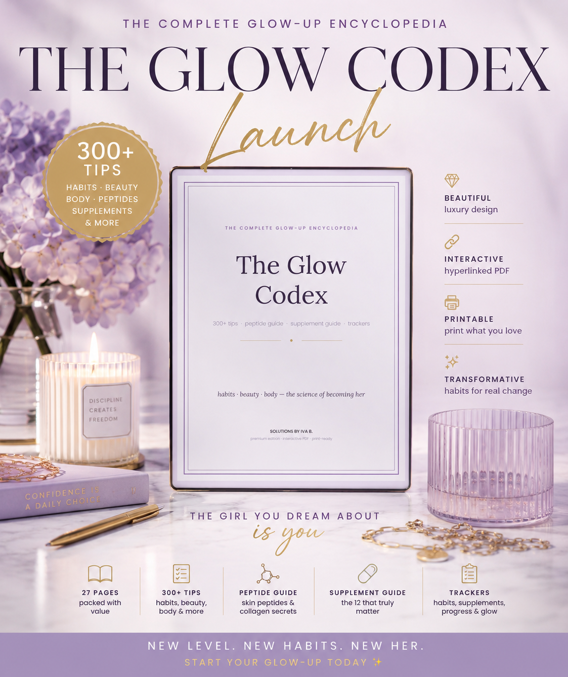 Glow Up Guide PDF | The Glow Codex | 300+ Beauty & Wellness Tips | Peptide Guide | Digital Planner | Hyperlinked PDF