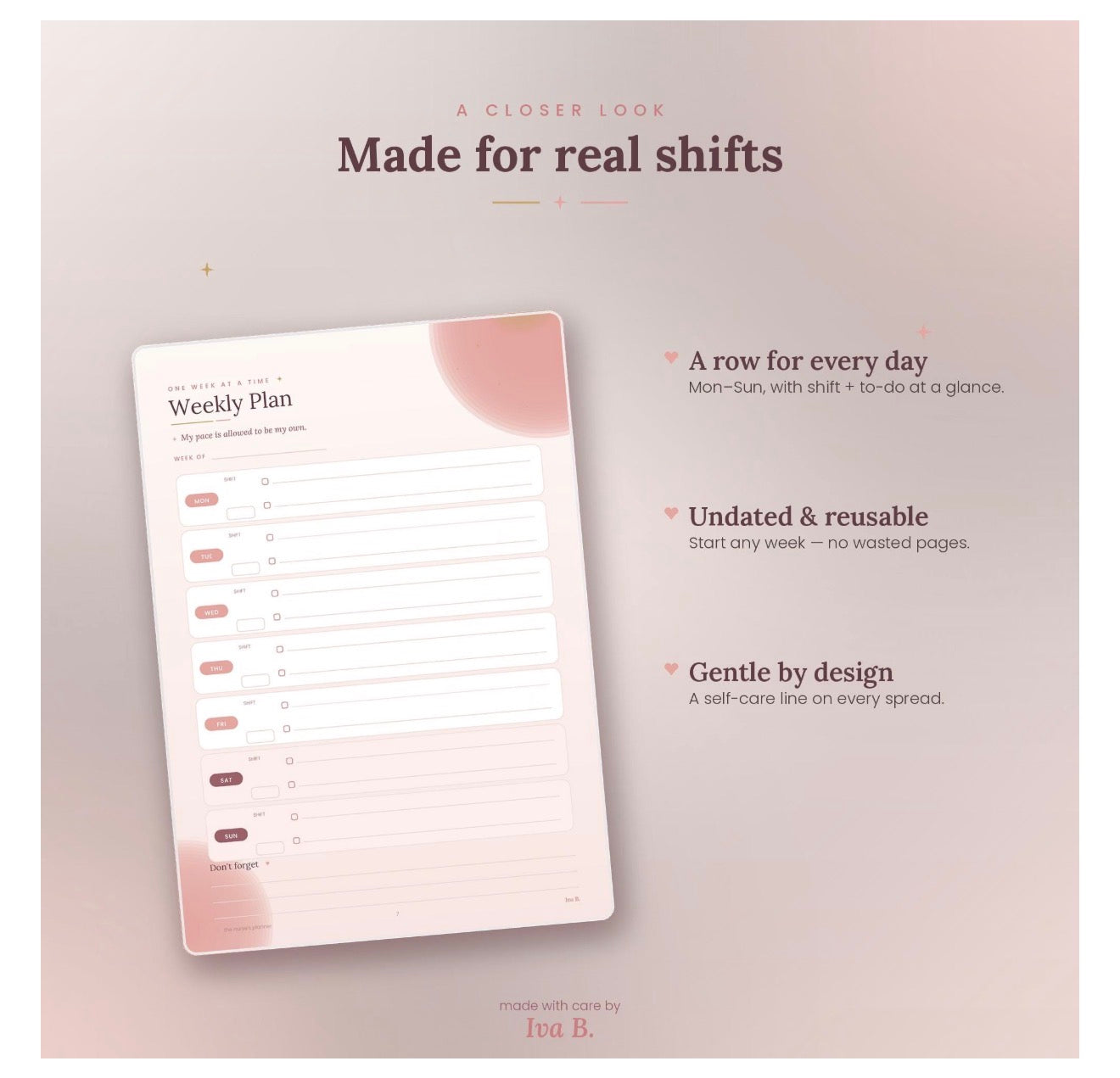 Nurse Planner Undated | Monthly Weekly Shift Tracker, Self-Care, Budget (Digital Download)