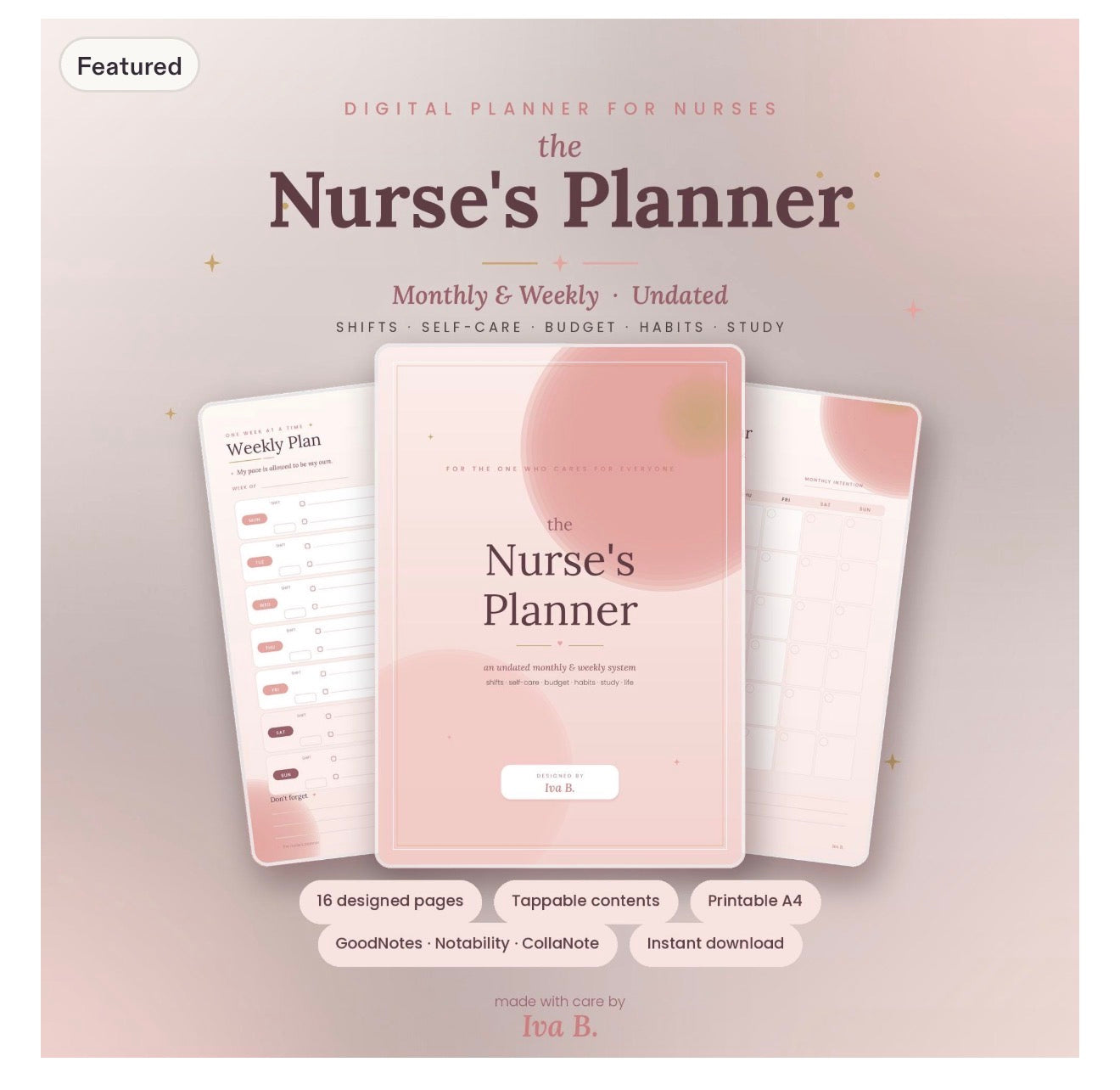 Nurse Planner Undated | Monthly Weekly Shift Tracker, Self-Care, Budget (Digital Download)