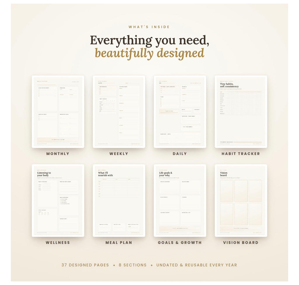 Luxe Undated Digital Planner | Life, Self Care, Wellness (Digital Download)