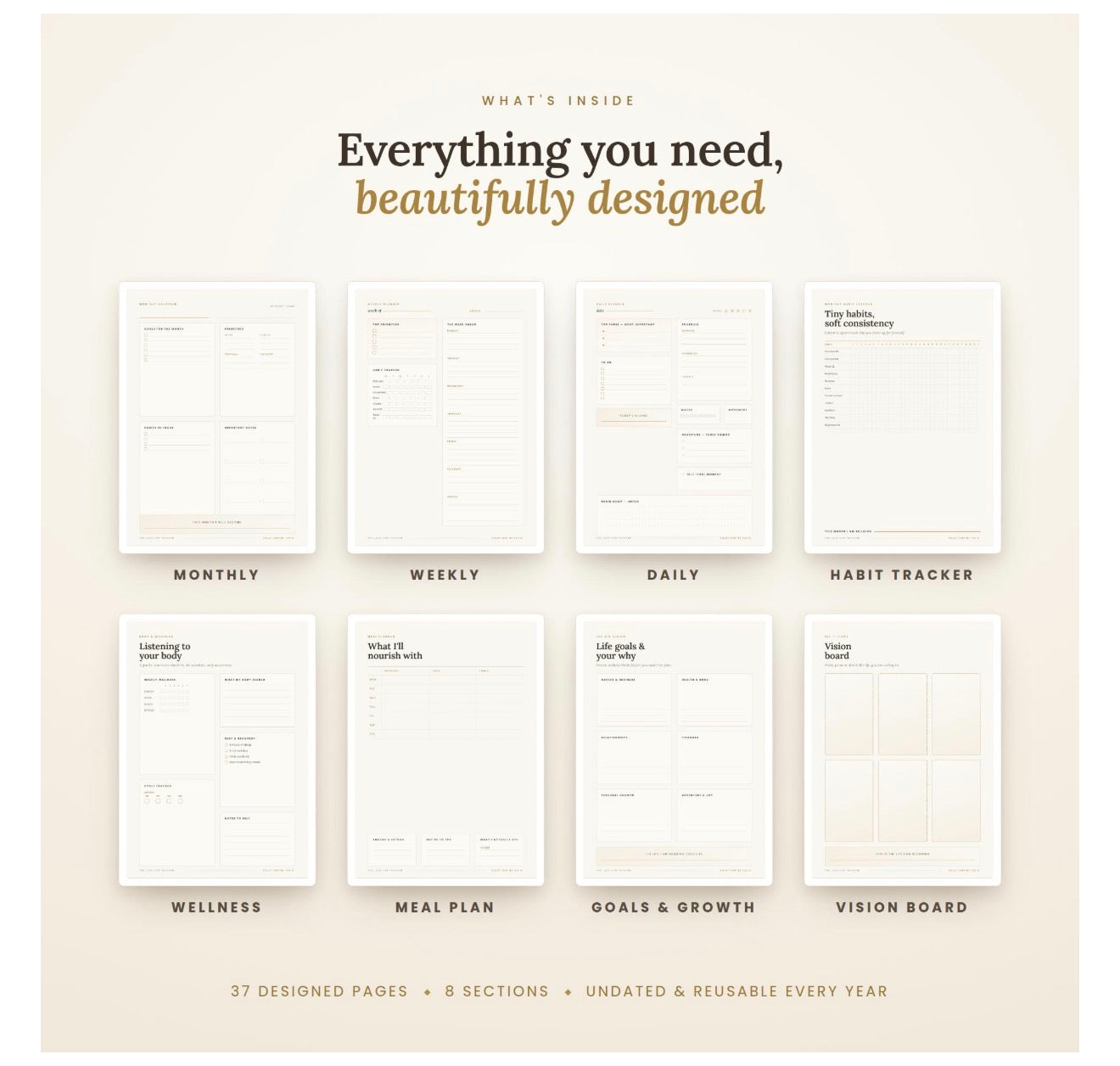 Luxe Undated Digital Planner | Life, Self Care, Wellness (Digital Download)